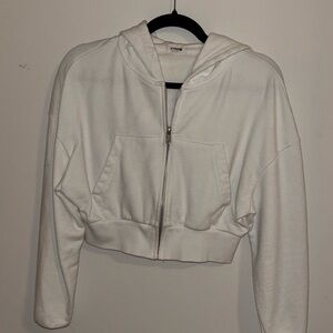Garage White Zip-Up Cropped Hoodie